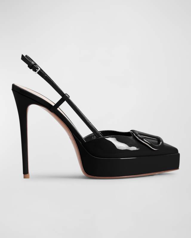 VLogo Medallion Patent Slingback Pumps